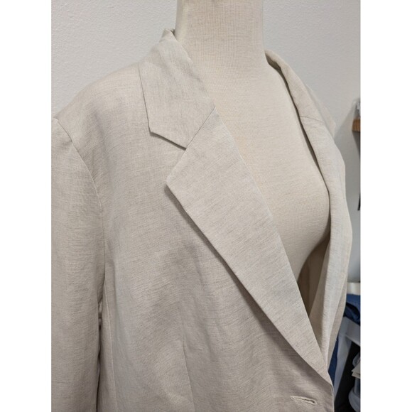 H&M Ivory Linen Blend Double Breasted Single Button Blazer Jacket sz XL Office - Picture 4 of 10